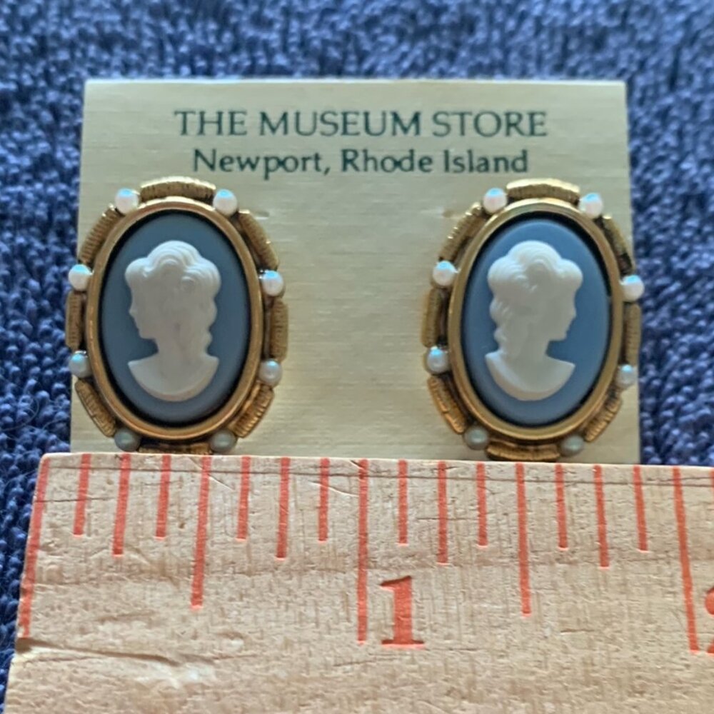 Vintage Blue CAMEO Post Earrings - Picture 2 of 6